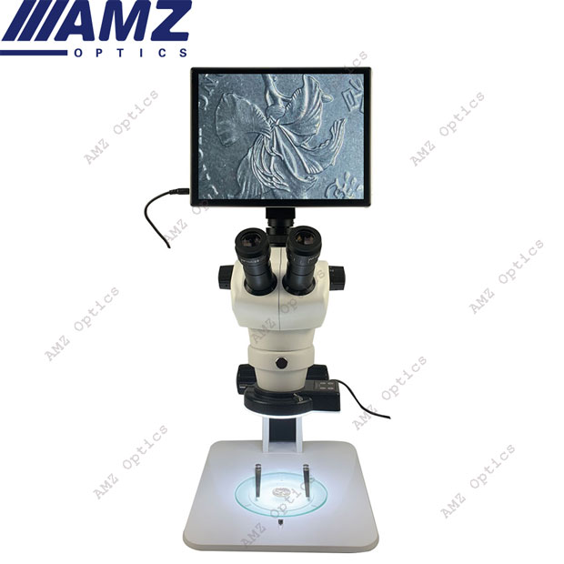 0.7X-5X Zoom Inspection Microscope w/ LED Ring Light on Table Stand + HDMI Camera